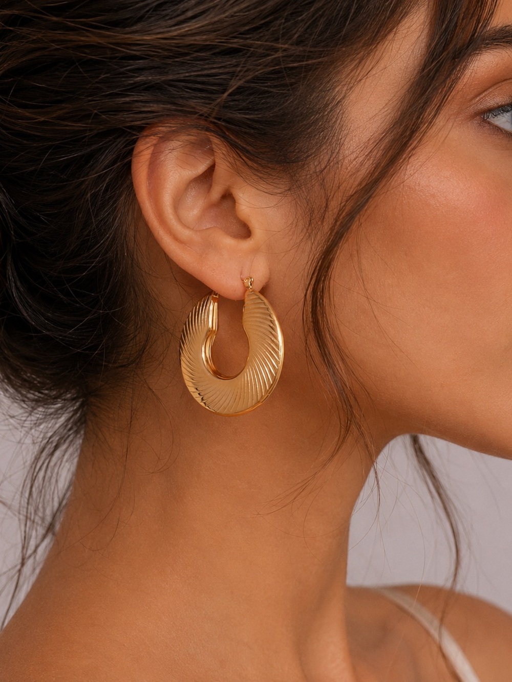 Gold Textured Hoop Earrings Hypoallergenic Waterproof Non Tarnish